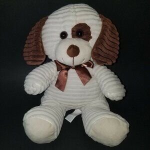 Hugfun White Brown Ribbed Puppy Dog Plush 10" Stuffed Animal Toy Lovey